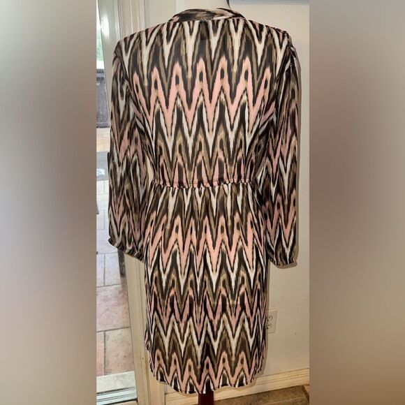 Laundry by Shelli Segal Sheer Swim Bathing Suit Cover-Up Pink/Brown Chevron - Picture 2 of 6